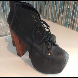 Jeffrey Cambell platforms. Black with wood heel.