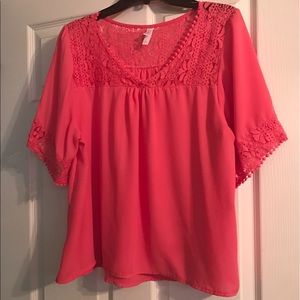 Exhilaration Coral Top with fun lace like detail