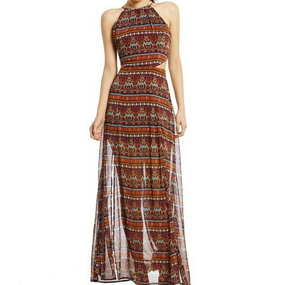 GB Printed Cutout Maxi Dress
