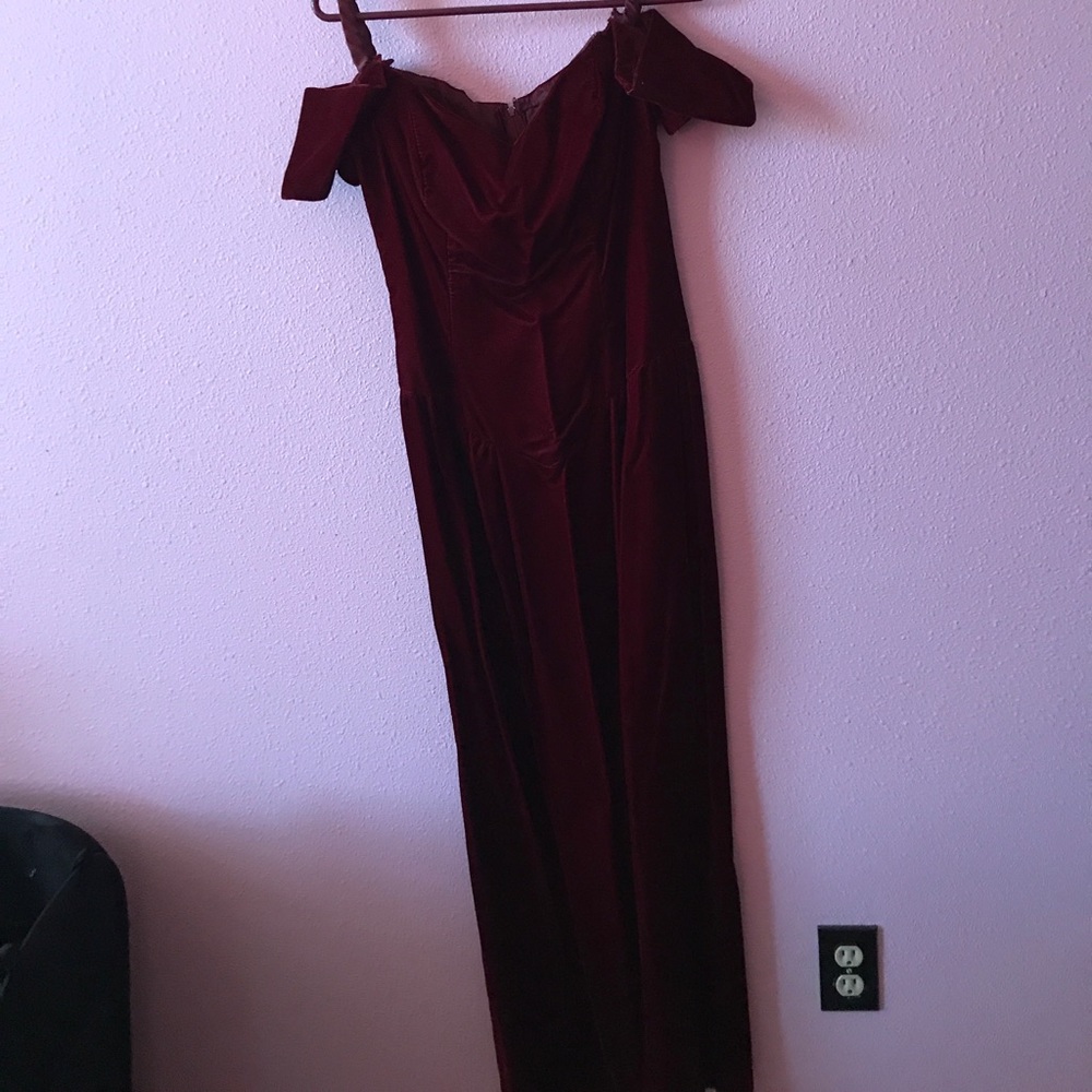 Deep red off the shoulder dress
