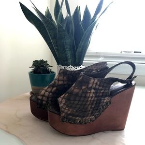 Jeffrey Campbell Snakeskin Wood Wedge Heels