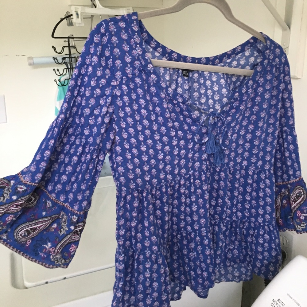 Blue and purple paisley printed shirt