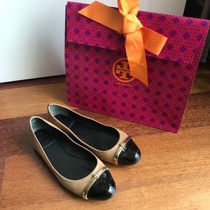Tory Burch Tan Black Flats