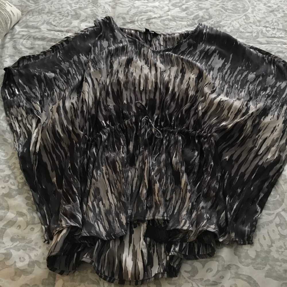 Black & grey draw string blouse  cut out sleeves