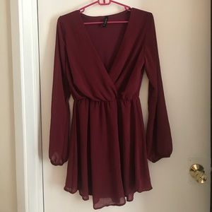 Long-sleeve maroon dress
