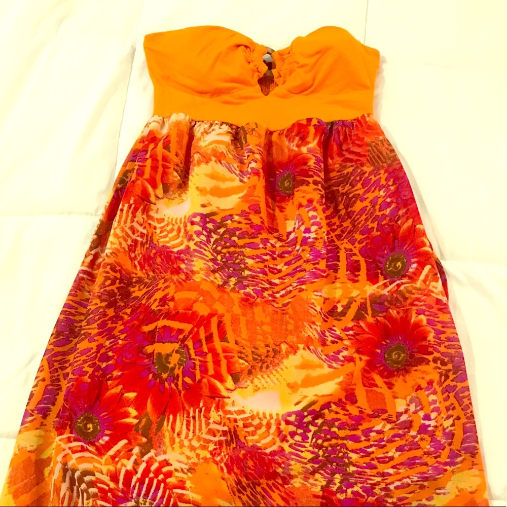 Strapless Glo jeans brand high low flowy dress