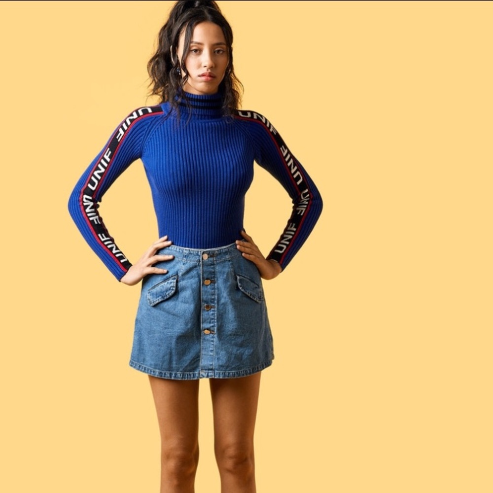 UNIF badsport mock neck sweater blue