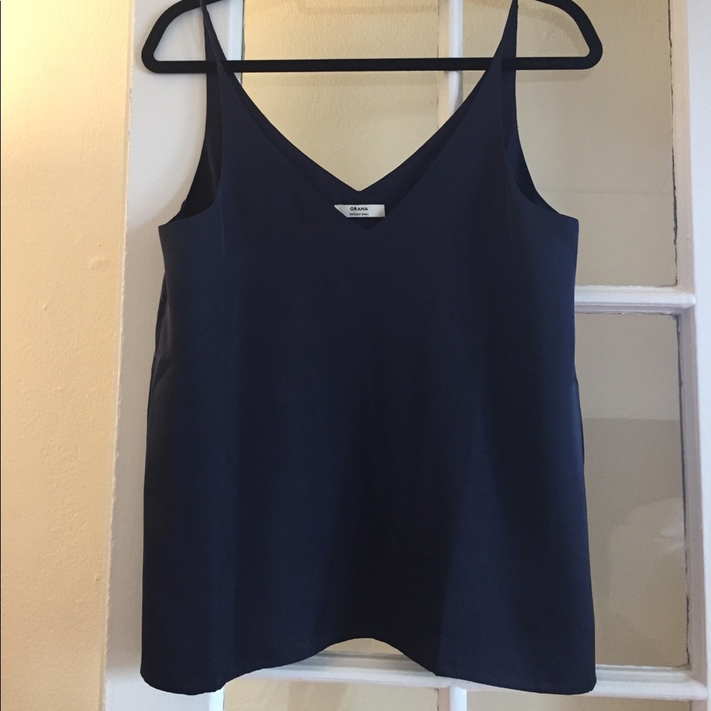 Navy blue Grana Silk Small Tank Top