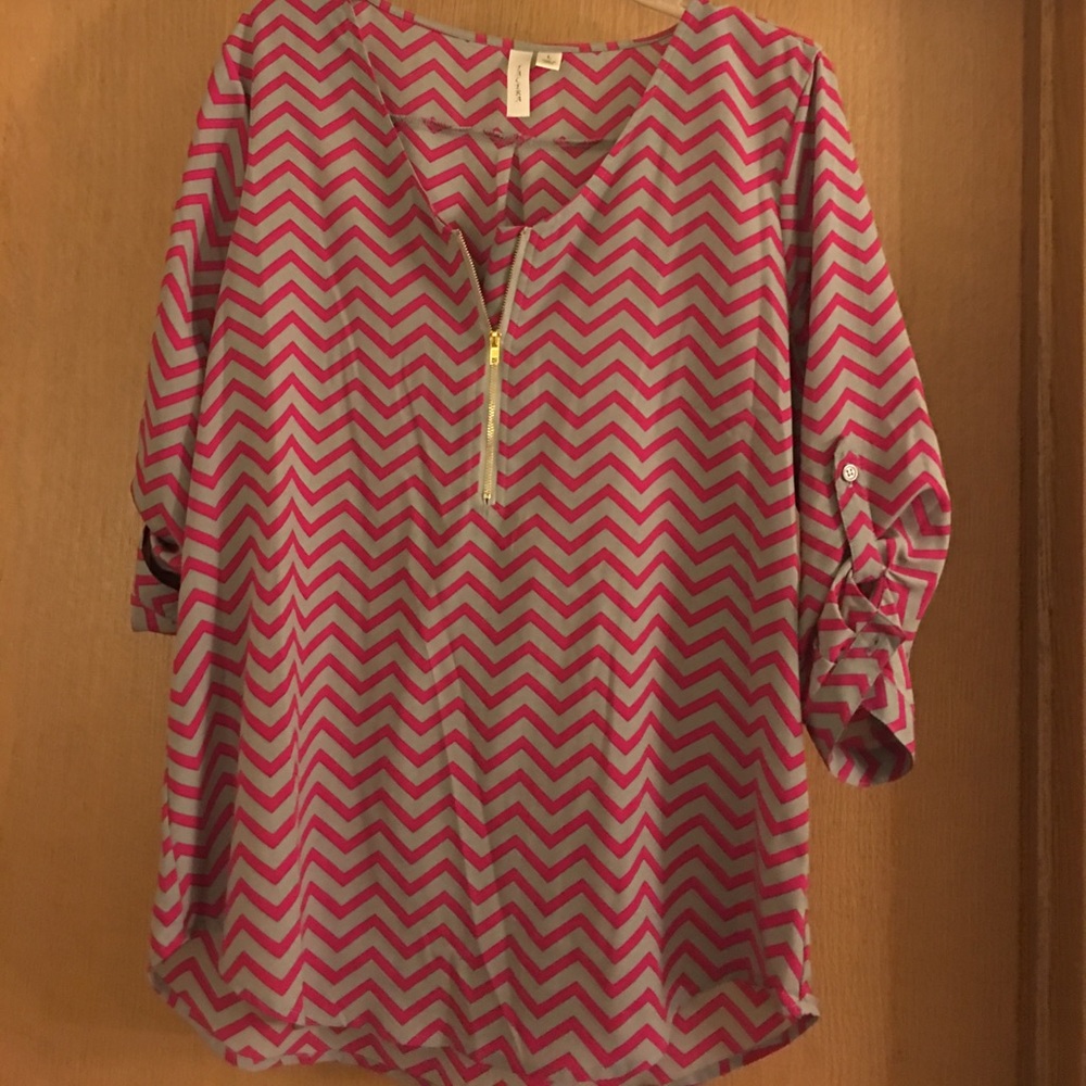 Gray and Pink Chevron Top