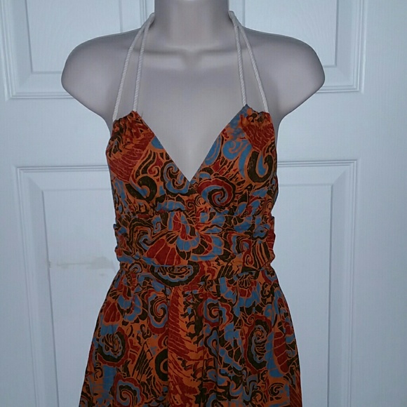 ANTHROPOLOGIE TROPICAL PRINT ROPE TIE HALTER DRESS - Picture 5 of 6