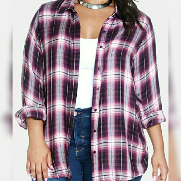 Fashion to Figure Tops - FTF Plaid Long Sleeve SZ 1