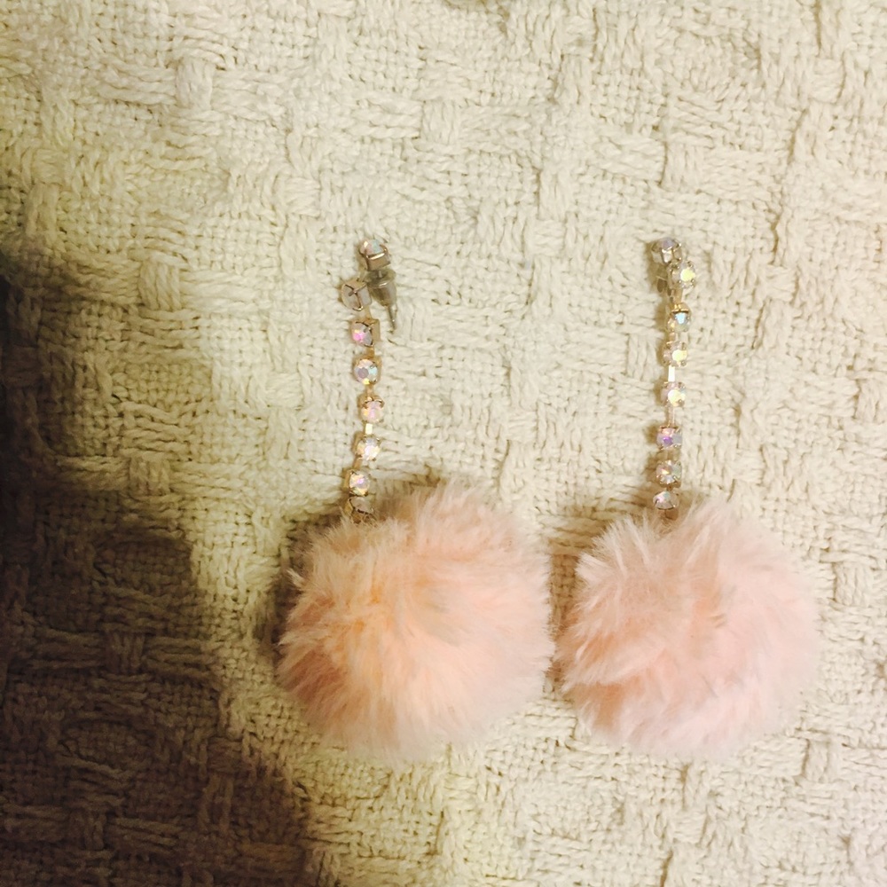 Forever 21 fluffy rhinestone dangle earrings
