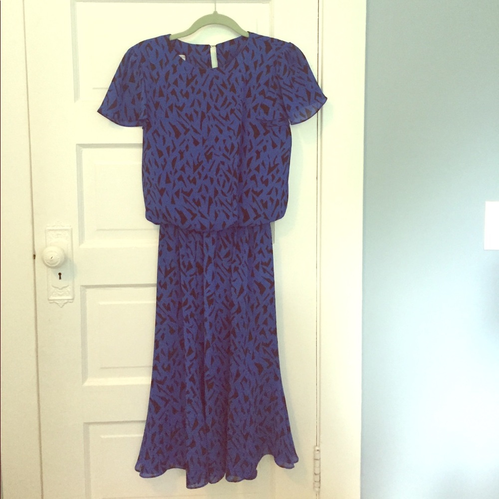 Blue and black print 80s dress