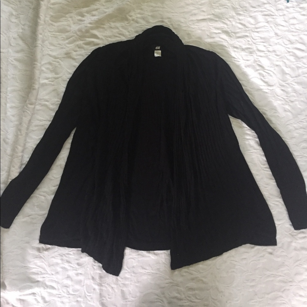 H&M Black Rib Knit Open Front Cardigan, L