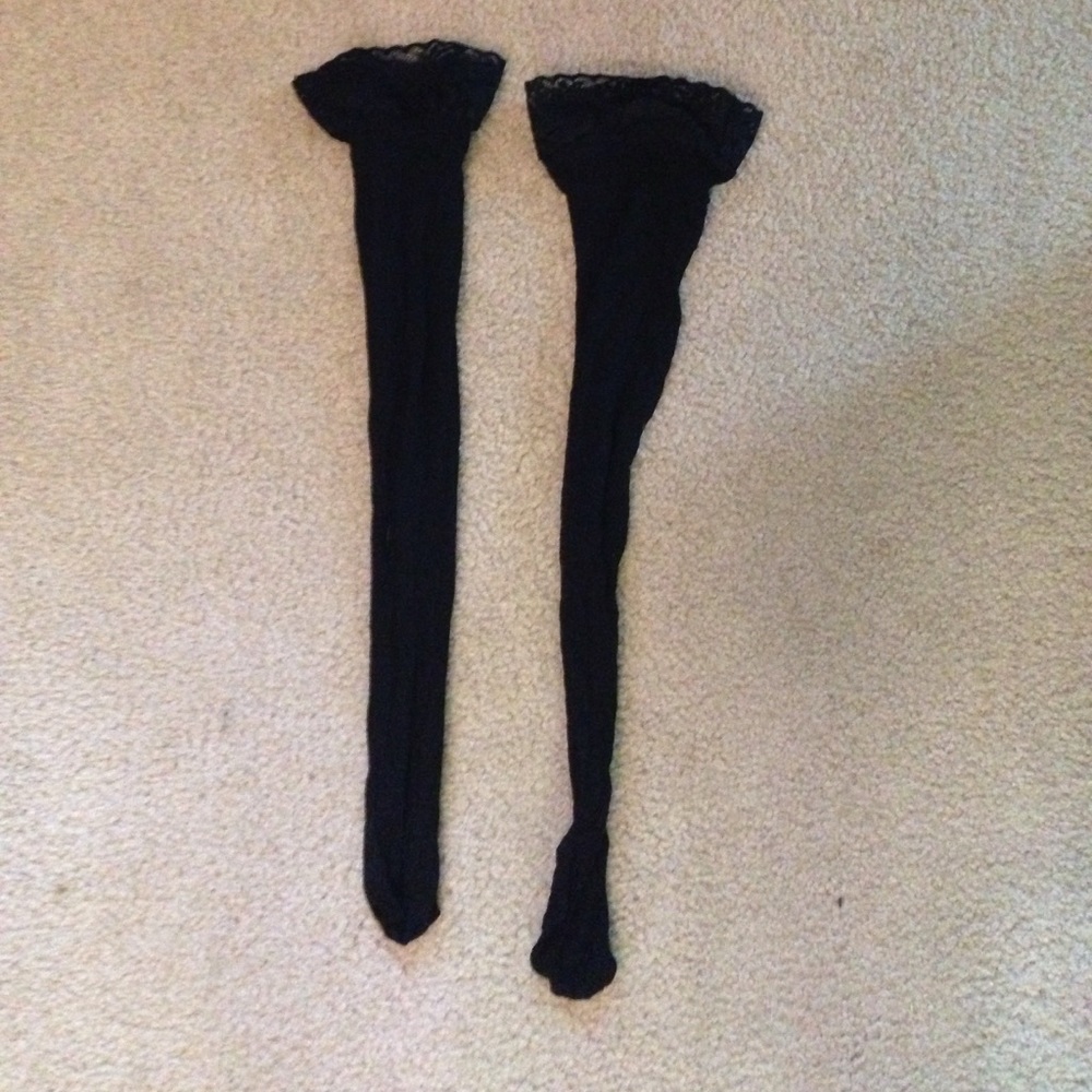 Black knee socks/stockings/tights with lace detail