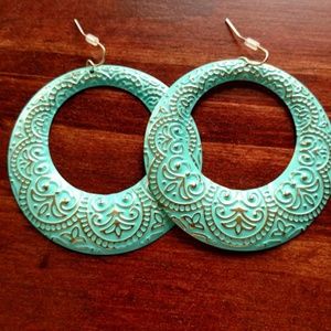 Teal And Gold Boho Chic Hoop Earrings