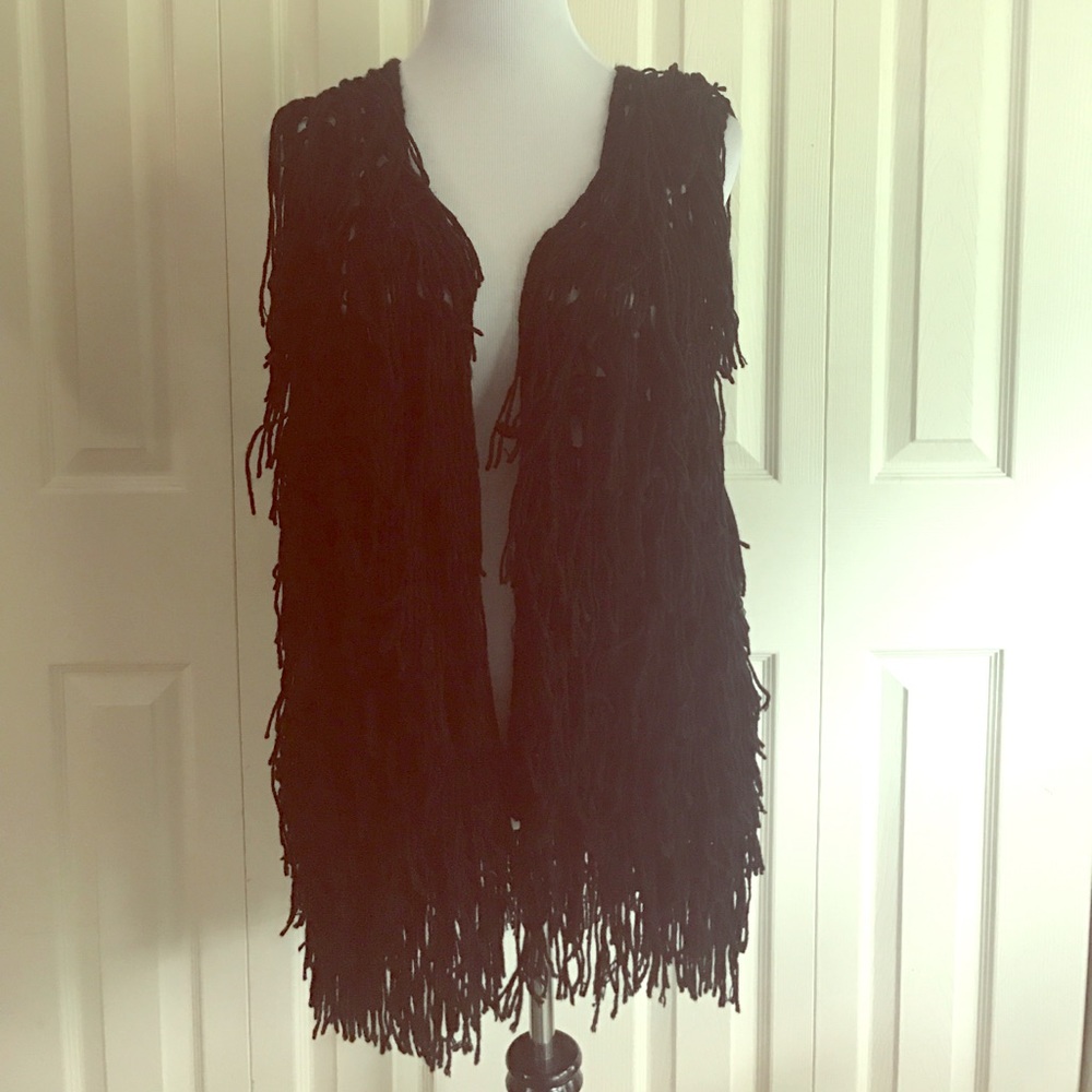 Black Fringe Vest, size medium NWOT