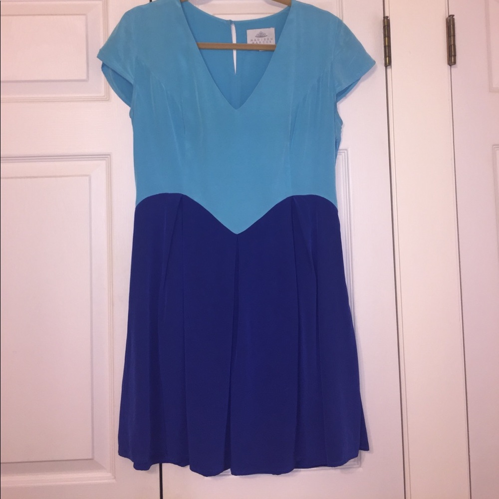 Madison Marcus silk color block blue dress
