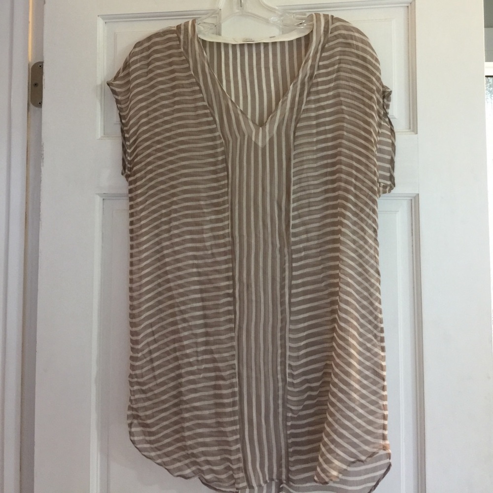 ZOA dress blouse! Sheer tan and white stripes!