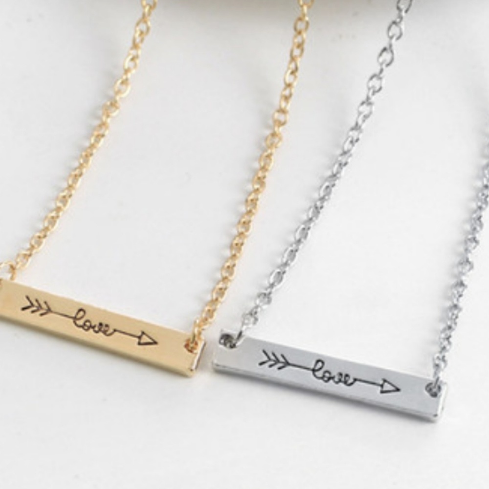 Gold & Silver Colored "Love" Plate Necklace
