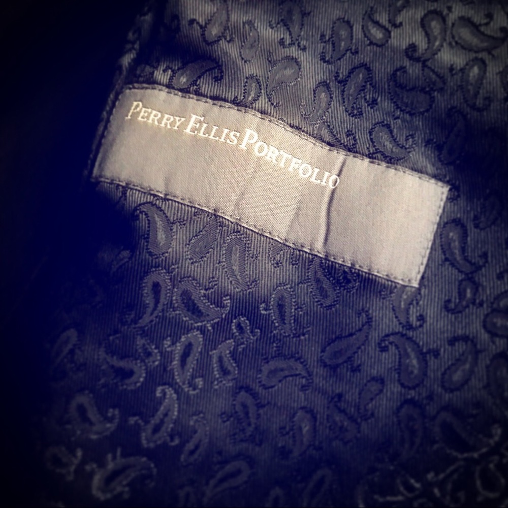 Perry Ellis charcoal blazer.