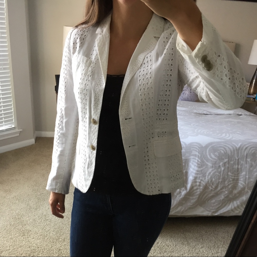 J. Crew white eyelet blazer