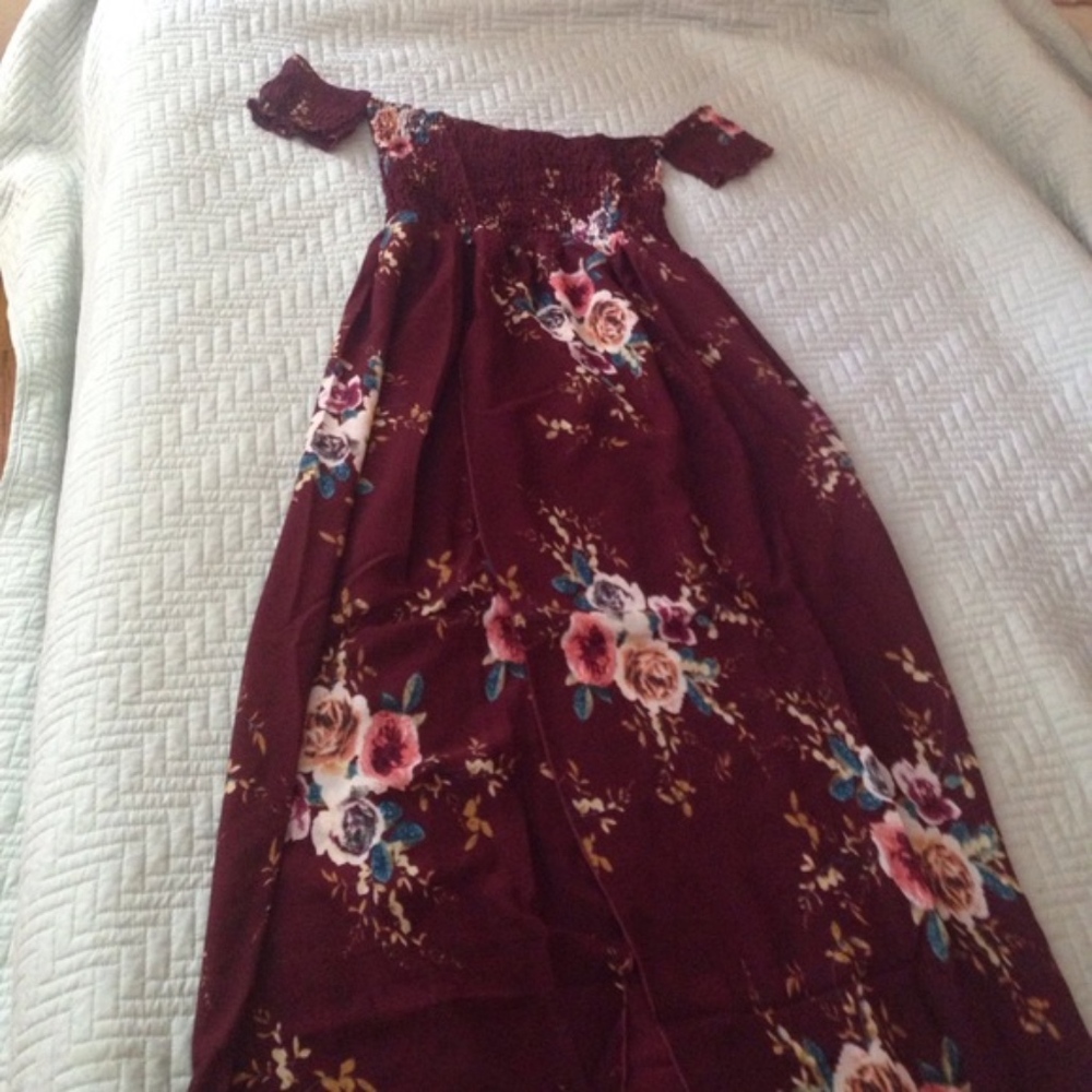 UP TO XXL!  Sexy Burgandy Off shoulder Floral Maxi - Picture 4 of 6