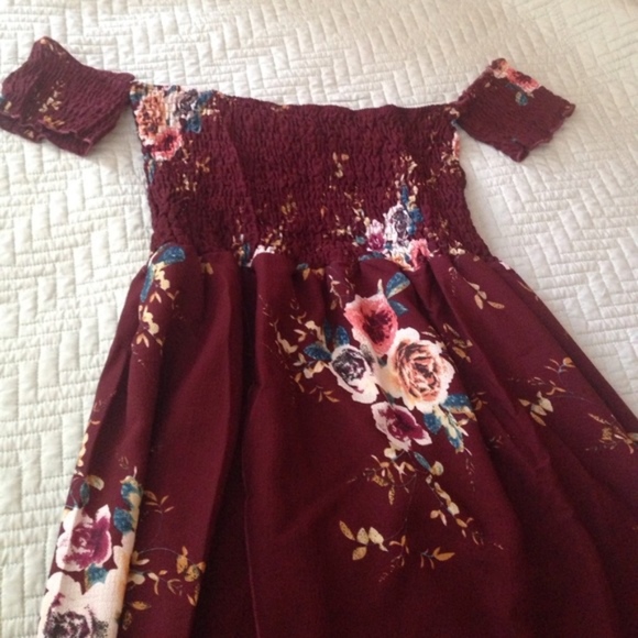UP TO XXL!  Sexy Burgandy Off shoulder Floral Maxi - Picture 3 of 6