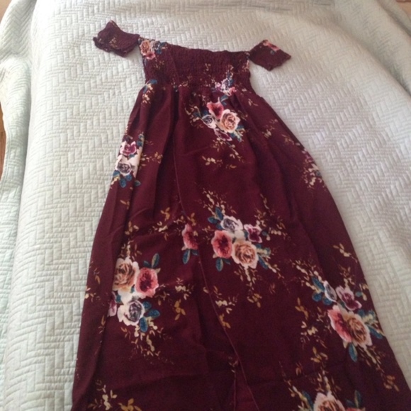 UP TO XXL!  Sexy Burgandy Off shoulder Floral Maxi - Picture 4 of 6