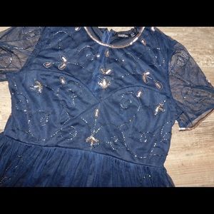 NWT Boohoo Embellished Dress (Navy)