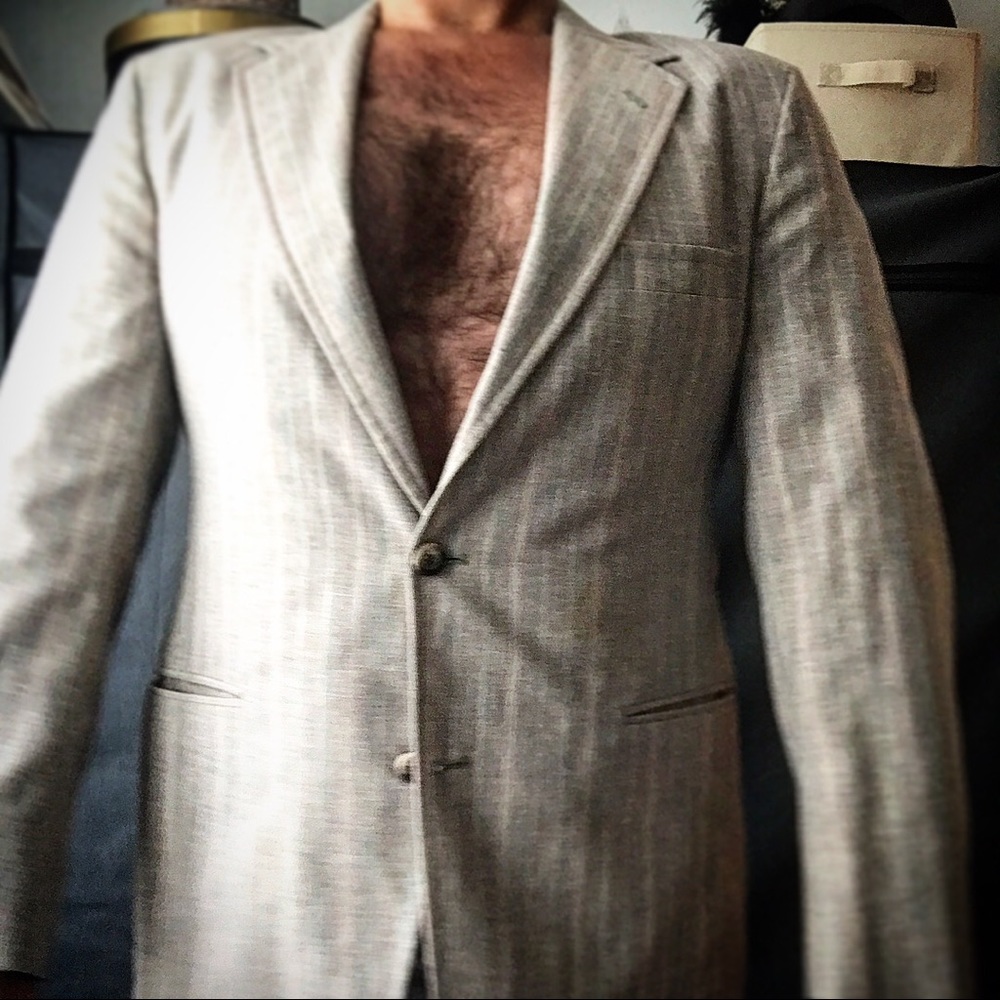 Vintage two button grey striped blazer.