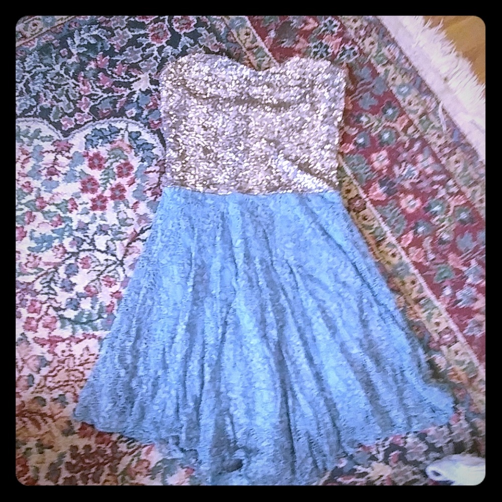 Sequin and lace strapless dress