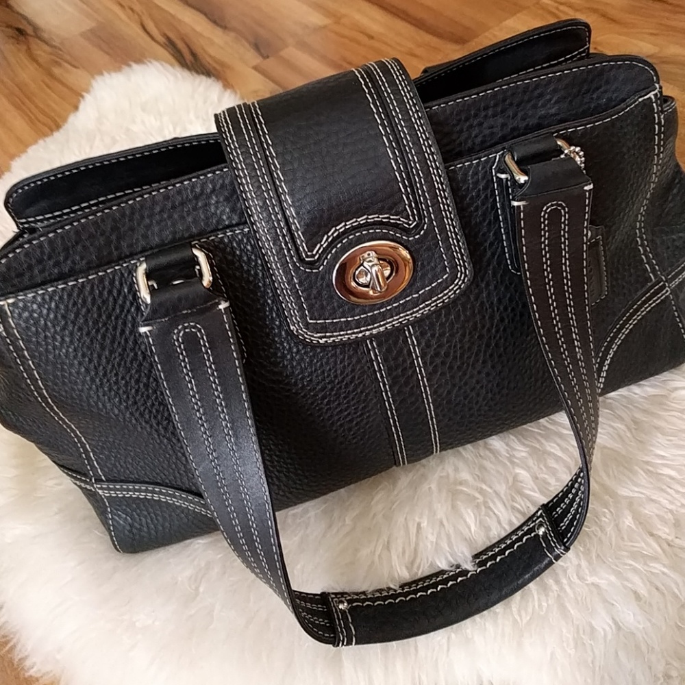 Coach Hampton Black Pebbled Leather Shoulder Bag