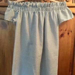 Off-the-Shoulder Gray and White Striped Dress