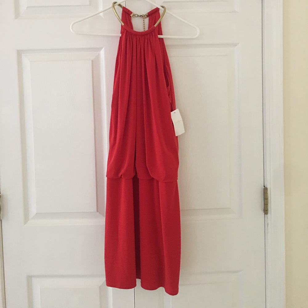 NWT Jessica Simpson red dress with gold neck clasp