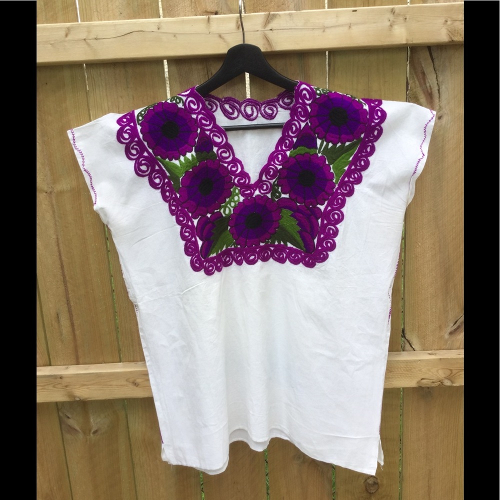 Mexican hand embroidered floral top