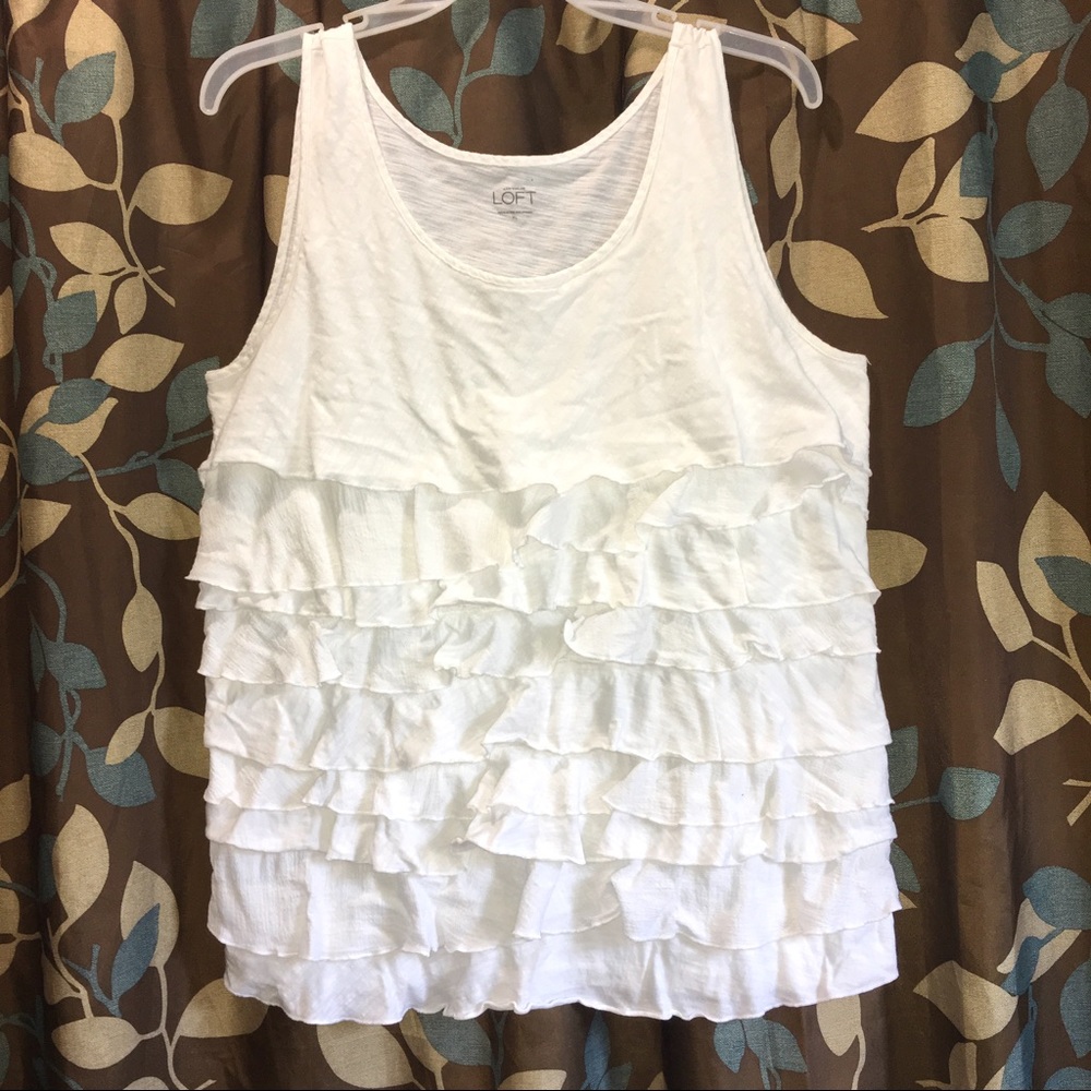 ANN TAYLOR LOFT Sleeveless White Tank Top Dressy Ruffles Casual Juniors Size XL - Picture 6 of 10