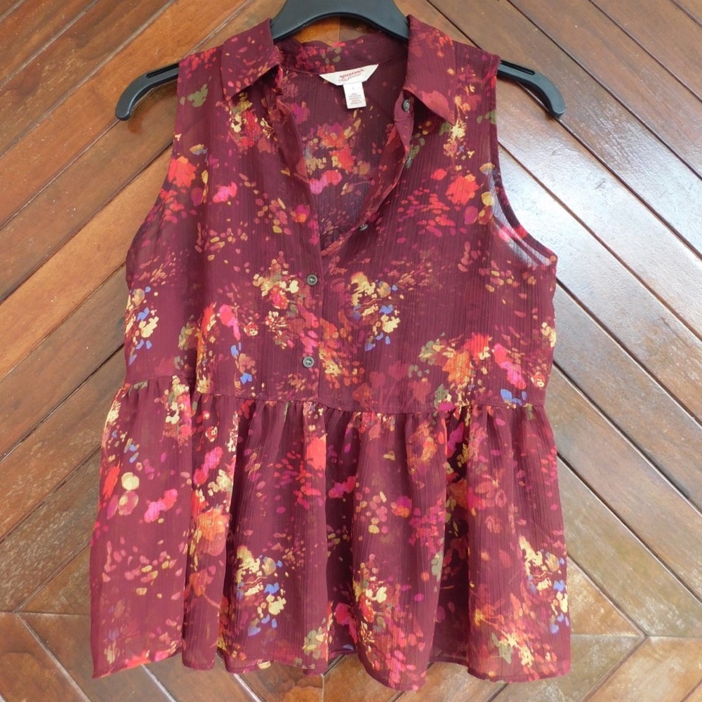 Dark Burgundy sheer blouse