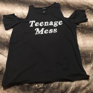 Black shoulder-less top