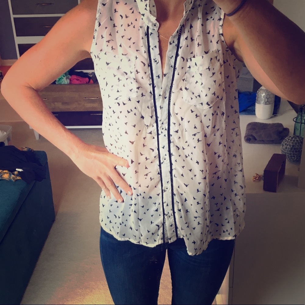 White sheer bird inspired tank