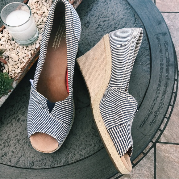 Toms Shoes - Toms Peeptoe Pinstripe Wedges