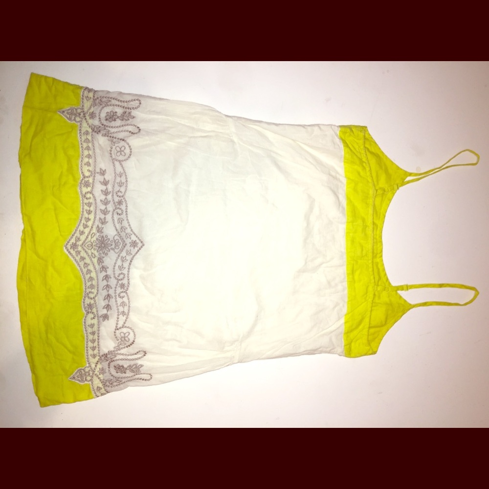 Aerie Boho hippie white & neon Lime Camisole/ tank