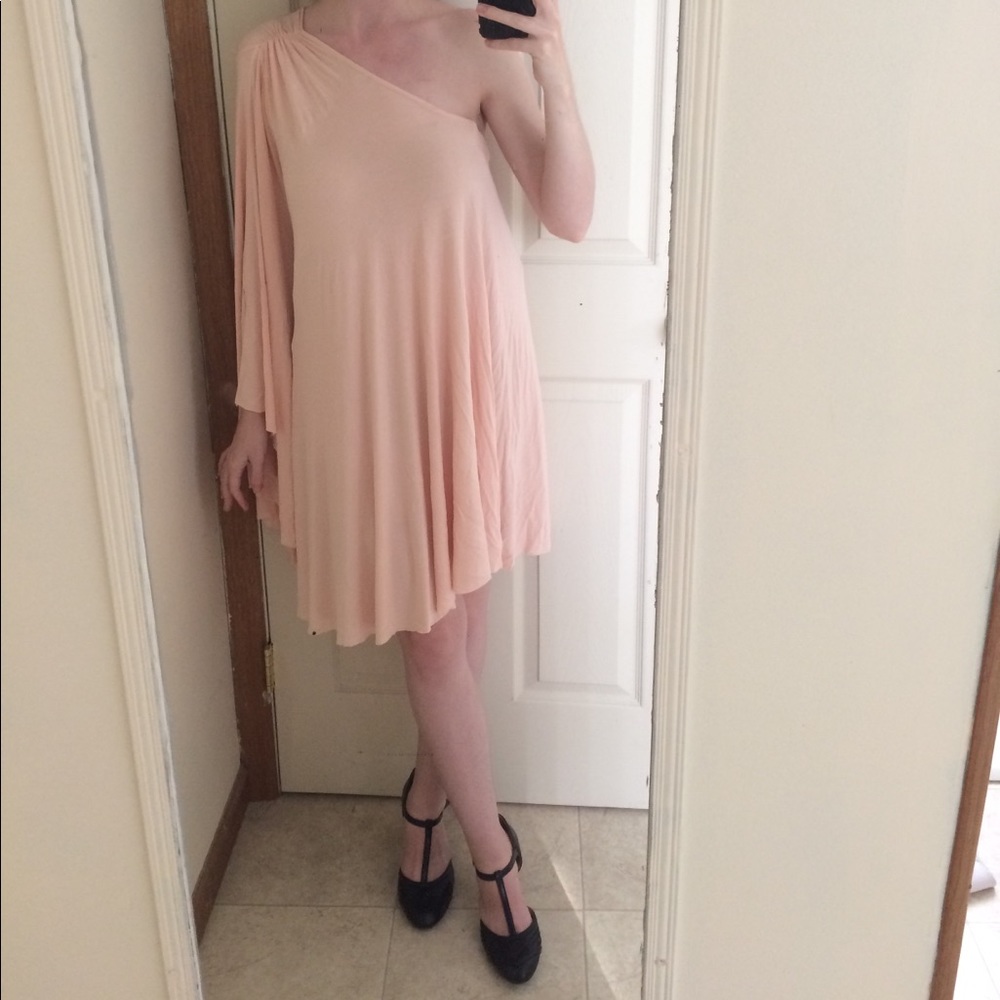 Peach pink one shoulder dress Lipsy Asos 10 flowy