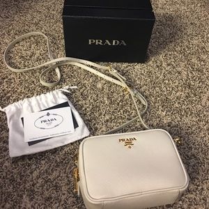 Prada Saffiano Mini Zip Crossbody Bag, White