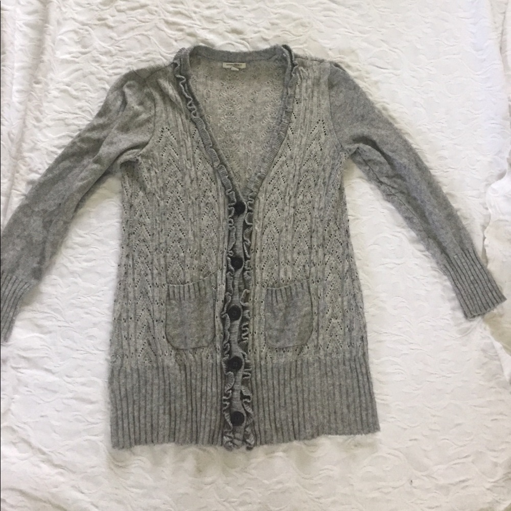 Banana Republic Grey Pointelle Knit Cardigan, L