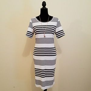 Ribbed striped grey/white fitted dress