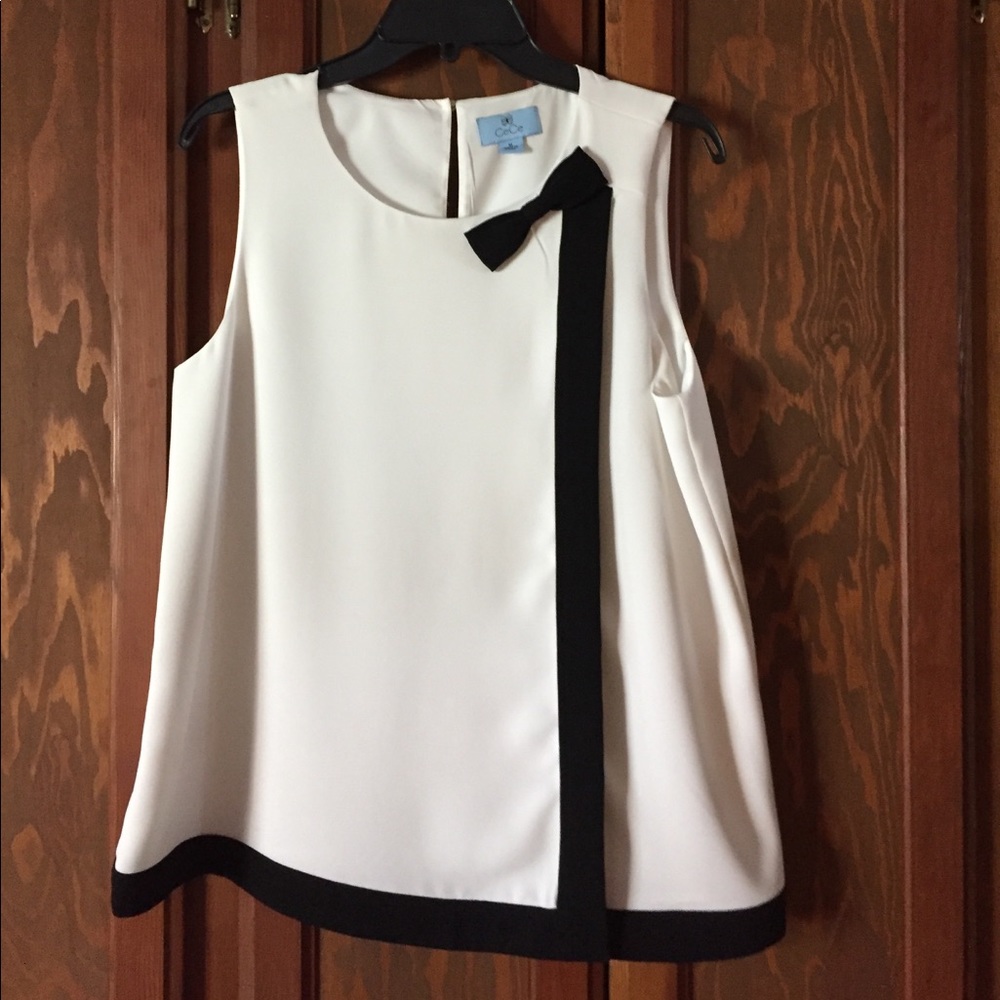 CeCe black and white bow blouse