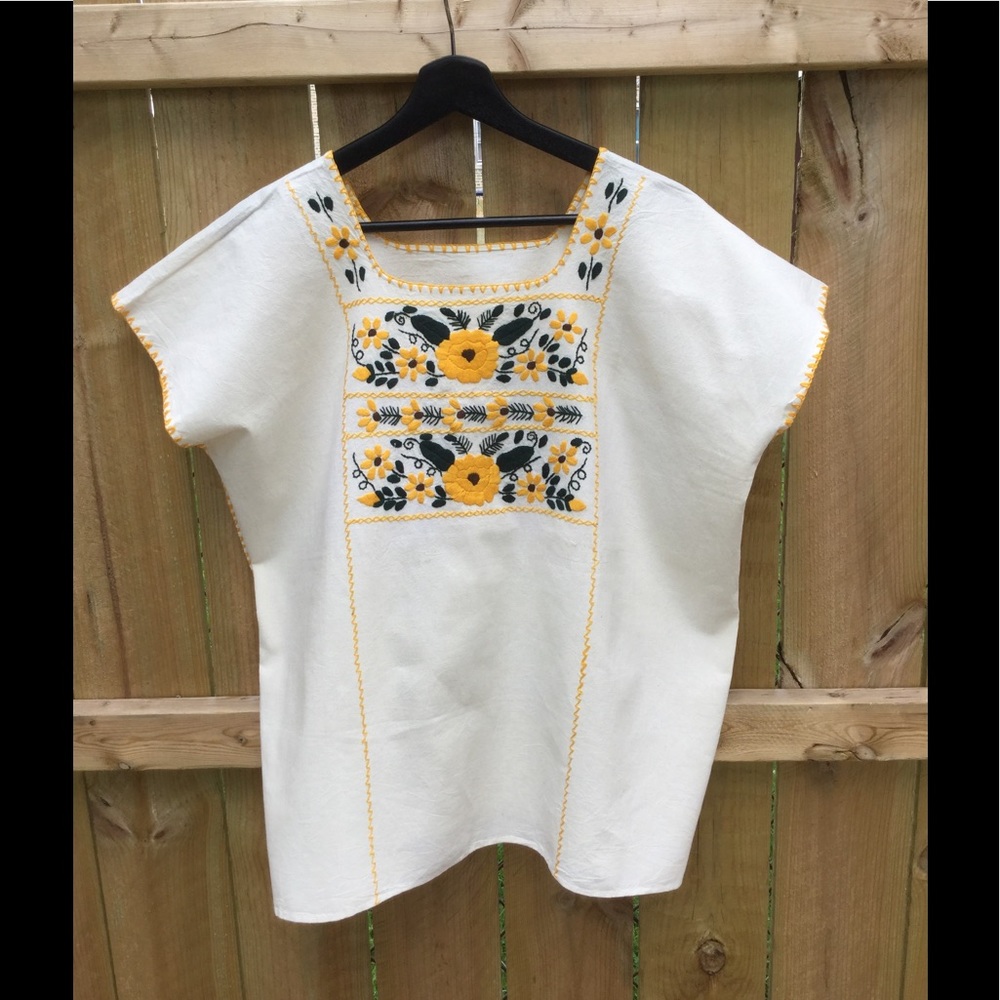 Mexican hand embroidered floral top