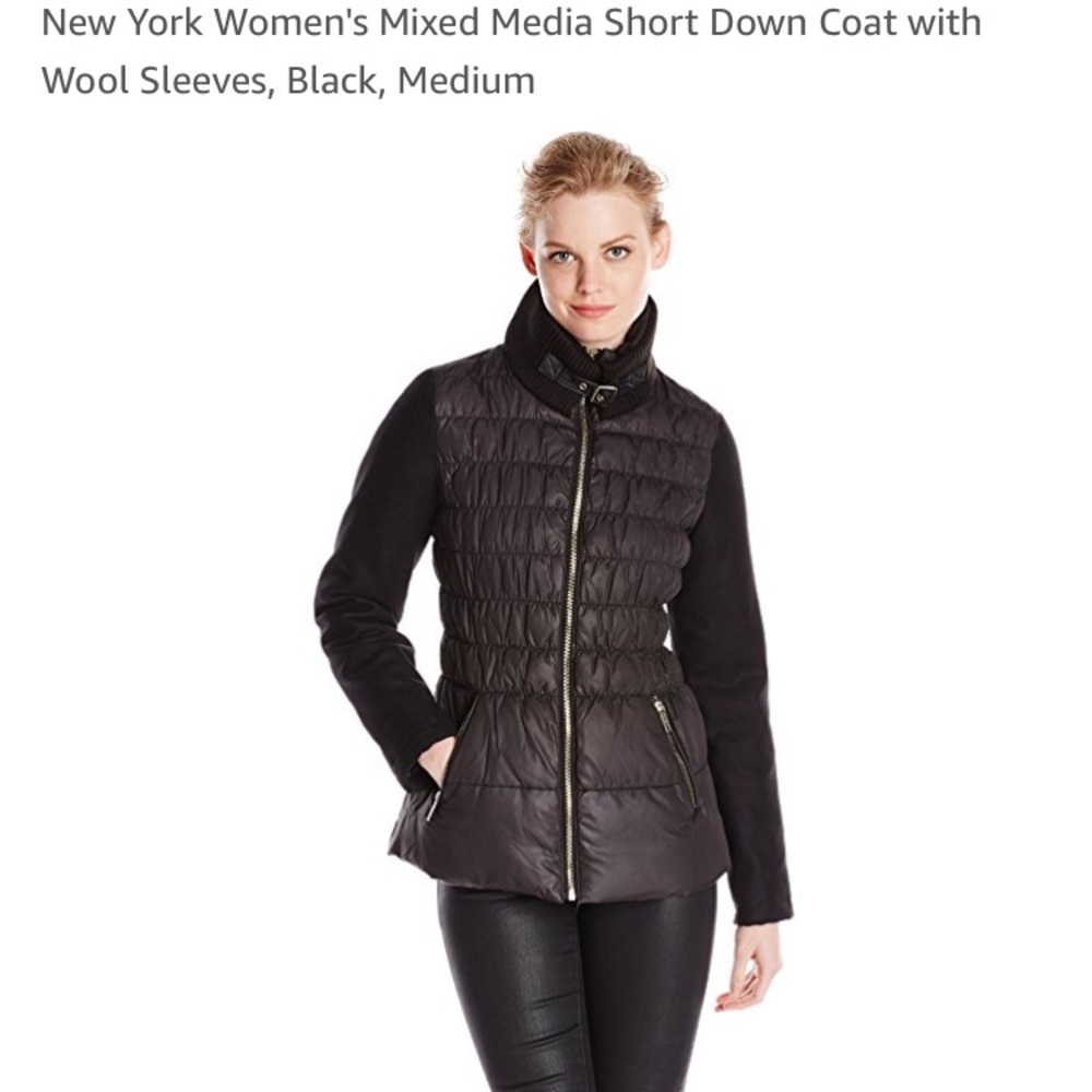 Kenneth Cole Short Down Coat with Wool Sleeves
