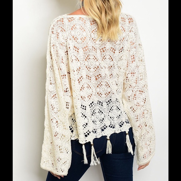 πSALEπCrotchet Knit Top Crochet Lace - Picture 2 of 4